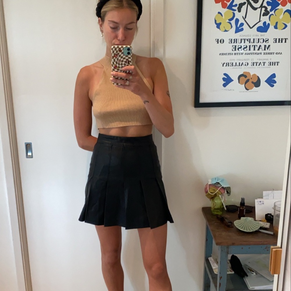 Black leather Oak + Fort tennis skirt